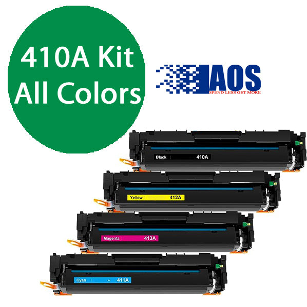AOS Private Labeled OEM 410A Kit Black, Cyan, Magenta, Yellow Standard Yield Toner Cartridge, CF410A